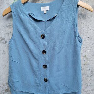 Pastel Blue Button-Up Vest Plastic Island Sz S